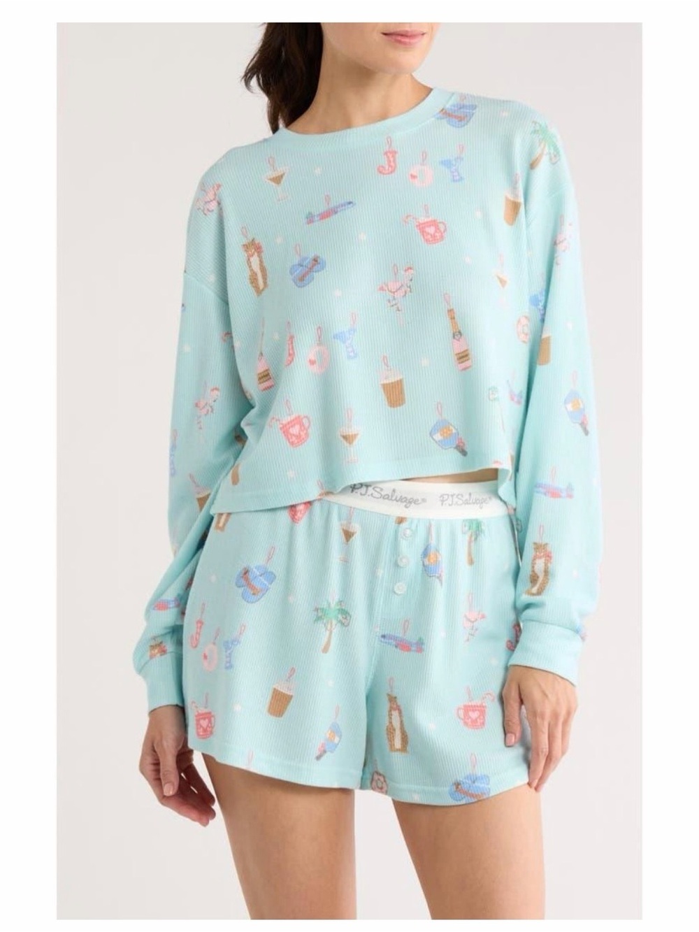 PJ Salvage Mint Aqua Knit Lounge Top and short set 0325